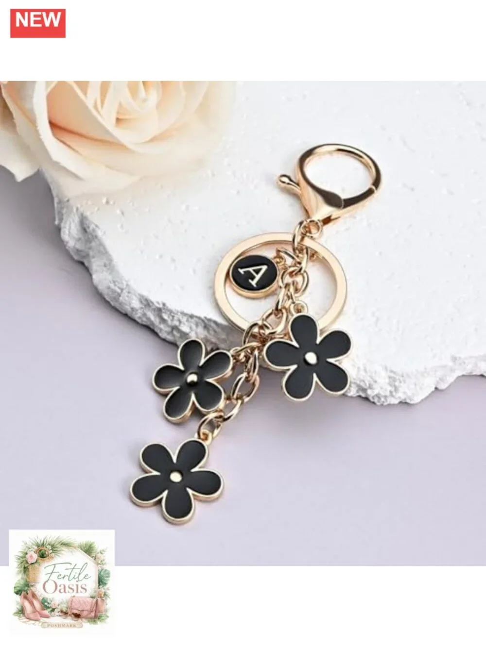 Personalized Initial Keychain with Floral Charm - Zinc Alloy Bag Charm